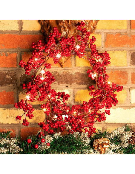 Guirnalda de Baya Roja Iluminada Syhood 1.83m Navidad