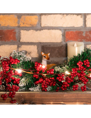 Guirnalda de Baya Roja Iluminada Syhood 1.83m Navidad