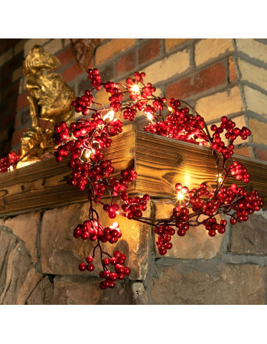Guirnalda de Baya Roja Iluminada Syhood 1.83m Navidad