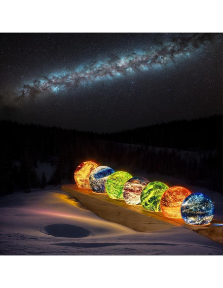 Set 7 Esferas de Cuarzo Cristal 40mm con Soporte LED Vskikris