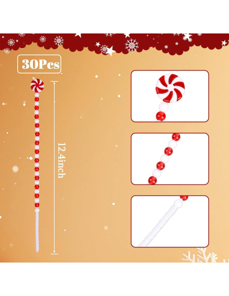 30 Decoraciones de Bastones de Caramelo HOHOTIME Rojo y Blanco