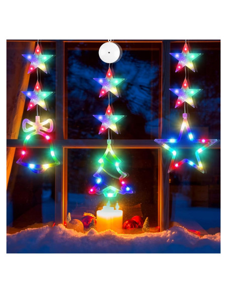 Luces de Ventana de Navidad CCINEE 3Pcs Multicolor con Ventosa