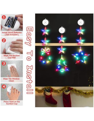 Luces de Ventana de Navidad CCINEE 3Pcs Multicolor con Ventosa