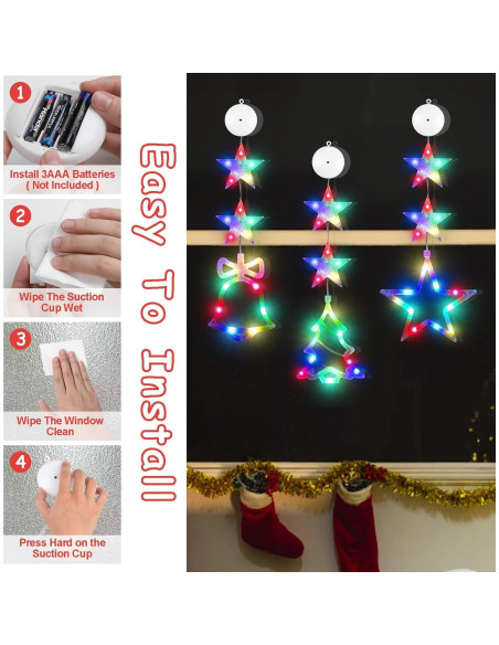 Luces de Ventana de Navidad CCINEE 3Pcs Multicolor con Ventosa