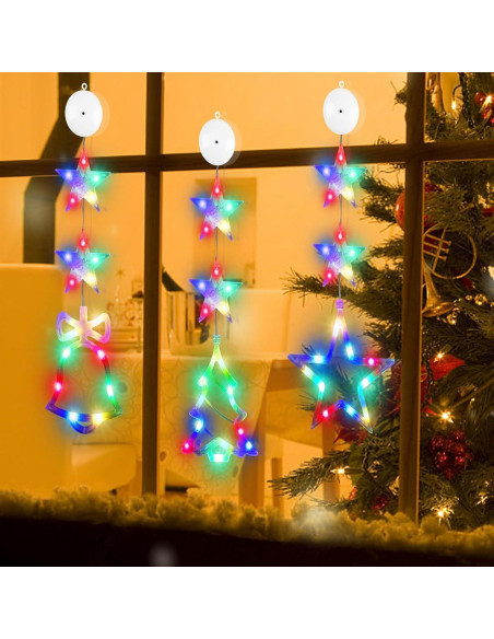 Luces de Ventana de Navidad CCINEE 3Pcs Multicolor con Ventosa
