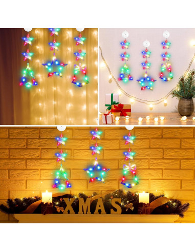 Luces de Ventana de Navidad CCINEE 3Pcs Multicolor con Ventosa