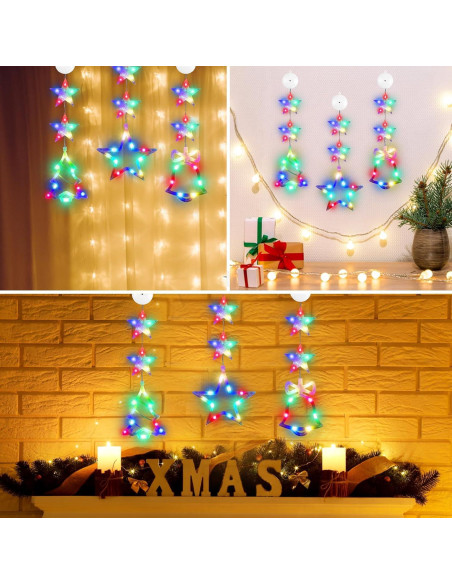 Luces de Ventana de Navidad CCINEE 3Pcs Multicolor con Ventosa