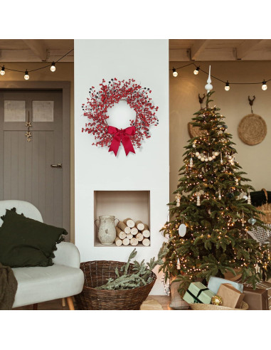 Corona Navideña Artificial Sggvecsy 45.72 cm con Baya Roja