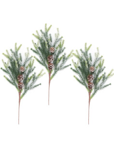 3 Ramas de Pino Artificial con Escarcha y Piñas Kesywale 2