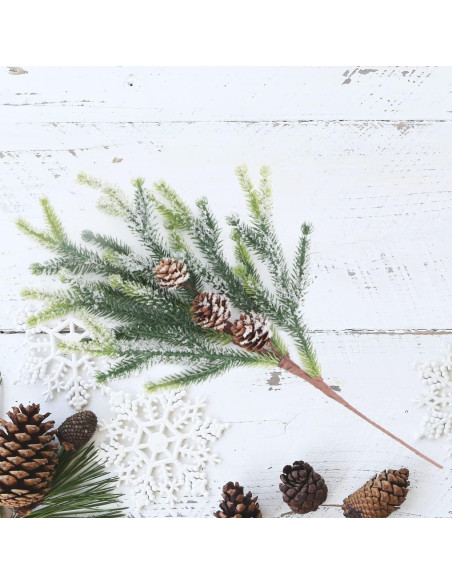 3 Ramas de Pino Artificial con Escarcha y Piñas Kesywale