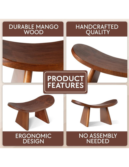 Banco de Meditación Ergonómico Vesoda - Madera de Mango 42x21x18 cm