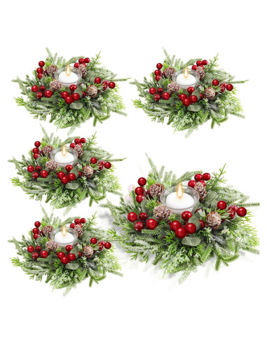 Lyrow 4 Anillos de Vela de Navidad con Berries Artificiales