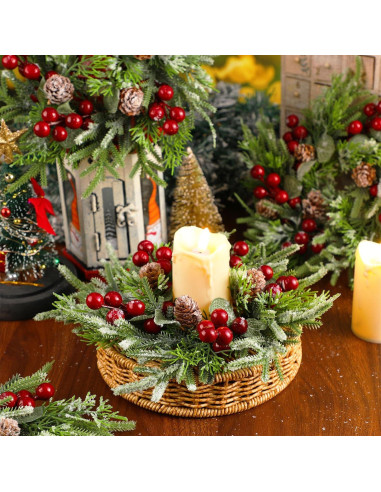 Lyrow 4 Anillos de Vela de Navidad con Berries Artificiales