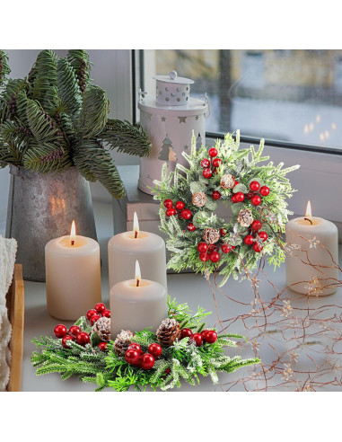 Lyrow 4 Anillos de Vela de Navidad con Berries Artificiales