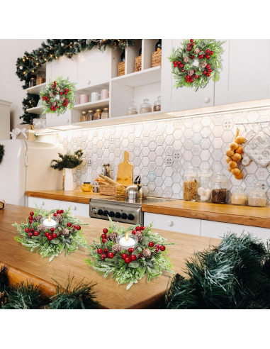 Lyrow 4 Anillos de Vela de Navidad con Berries Artificiales