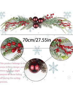 Corona Navideña Artificial CISDUEO 70 cm con Berries y Bolas Rojas 2