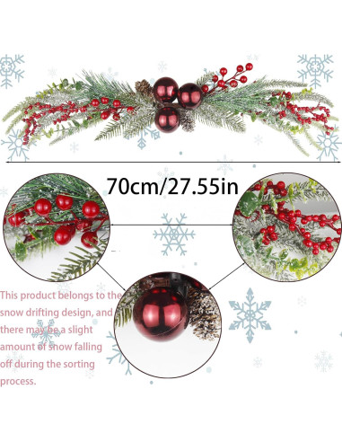 Corona Navideña Artificial CISDUEO 70 cm con Berries y Bolas Rojas