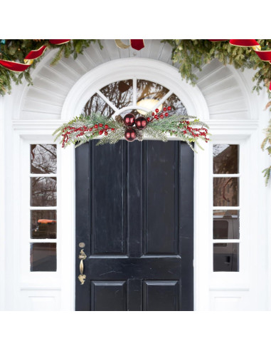 Corona Navideña Artificial CISDUEO 70 cm con Berries y Bolas Rojas