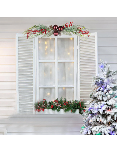 Corona Navideña Artificial CISDUEO 70 cm con Berries y Bolas Rojas