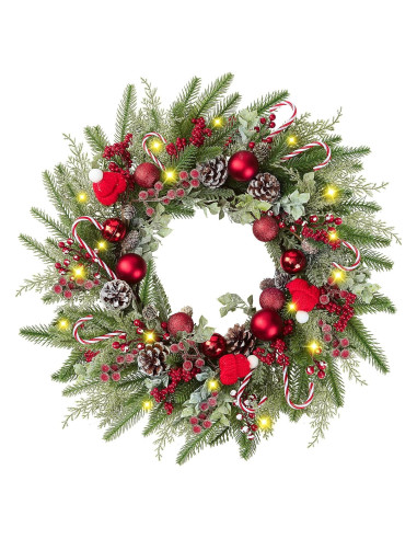 Corona de Navidad Artificial 55.88 cm Sggvecsy Verde y Rojo