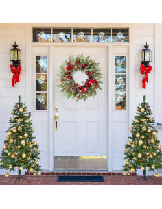 Corona de Navidad Artificial 55.88 cm Sggvecsy Verde y Rojo 2