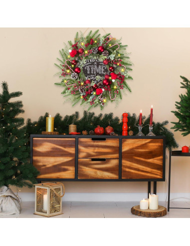 Corona de Navidad Artificial 55.88 cm Sggvecsy Verde y Rojo