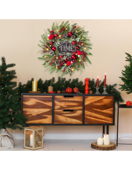 Corona de Navidad Artificial 55.88 cm Sggvecsy Verde y Rojo