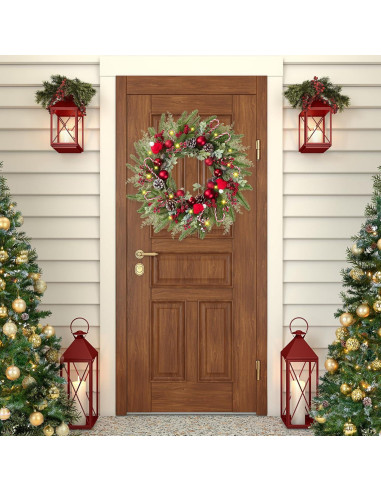 Corona de Navidad Artificial 55.88 cm Sggvecsy Verde y Rojo