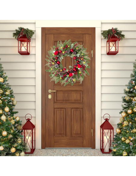 Corona de Navidad Artificial 55.88 cm Sggvecsy Verde y Rojo