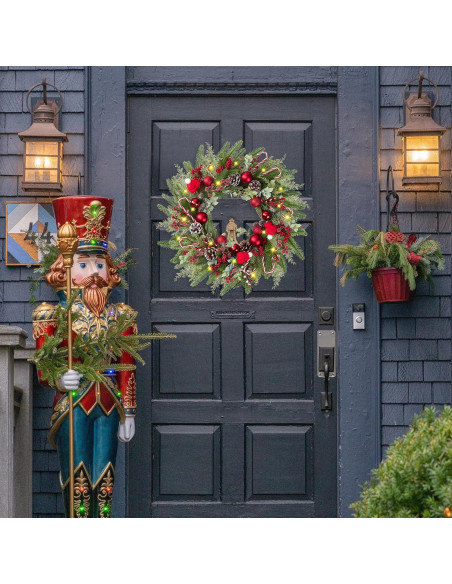 Corona de Navidad Artificial 55.88 cm Sggvecsy Verde y Rojo