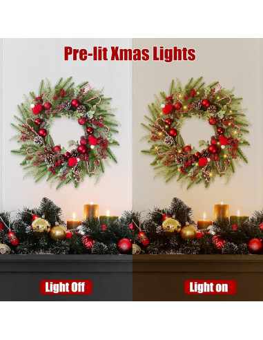 Corona de Navidad Artificial 55.88 cm Sggvecsy Verde y Rojo