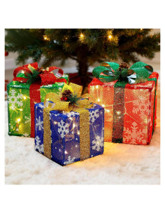 ATDAWN Conjunto 3 Cajas de Regalo Iluminadas Navidad 60 LED
