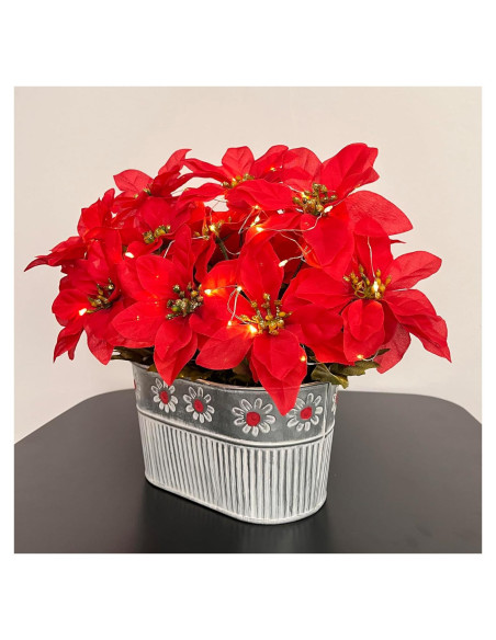 Centro de Mesa Navideño HOPEME con Poinsettias y Luces LED