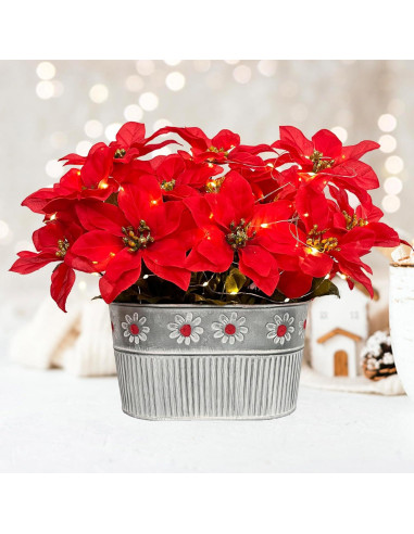 Centro de Mesa Navideño HOPEME con Poinsettias y Luces LED