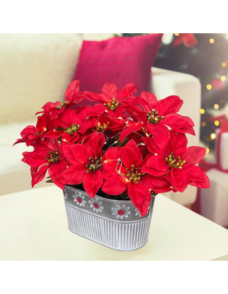 Centro de Mesa Navideño HOPEME con Poinsettias y Luces LED