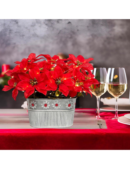 Centro de Mesa Navideño HOPEME con Poinsettias y Luces LED