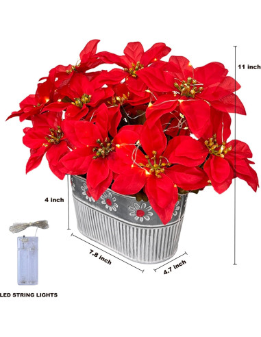 Centro de Mesa Navideño HOPEME con Poinsettias y Luces LED