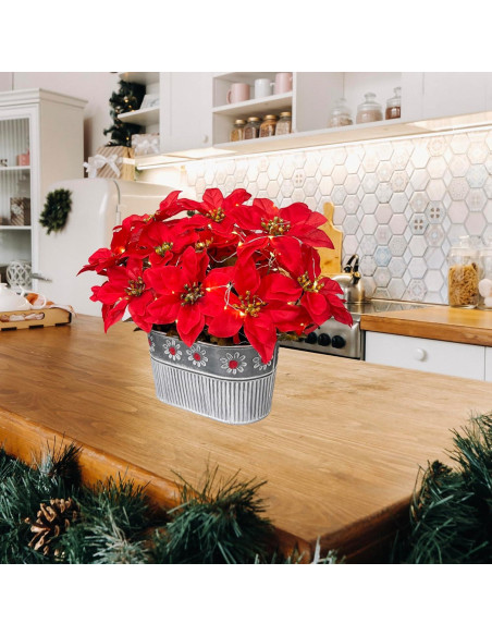 Centro de Mesa Navideño HOPEME con Poinsettias y Luces LED