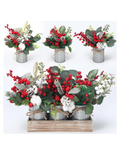 Centro de Mesa Navideño Leinuosen con Pino y Baya Roja