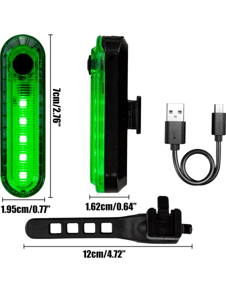 Luz Trasera LED Verde BuleVina Recargable USB para Bicicleta