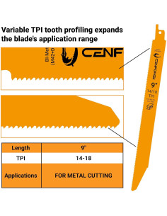 Cuchillas de Sierra Recíproca Cenforge 25PC 22.86cm 14-18 TPI 2