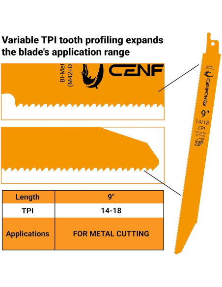 Cuchillas de Sierra Recíproca Cenforge 25PC 22.86cm 14-18 TPI