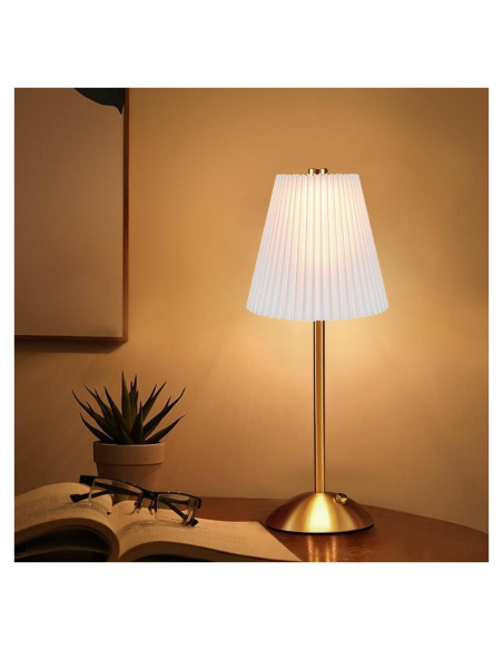 Lámpara de Mesa LED HPUFKOT Blanca con Pantalla de Tela