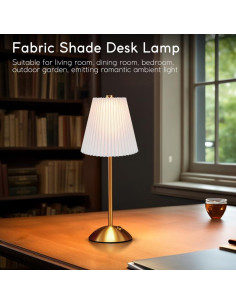 Lámpara de Mesa LED HPUFKOT Blanca con Pantalla de Tela 2