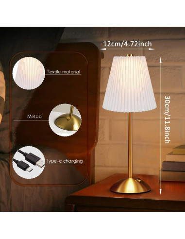 Lámpara de Mesa LED HPUFKOT Blanca con Pantalla de Tela