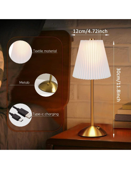 Lámpara de Mesa LED HPUFKOT Blanca con Pantalla de Tela