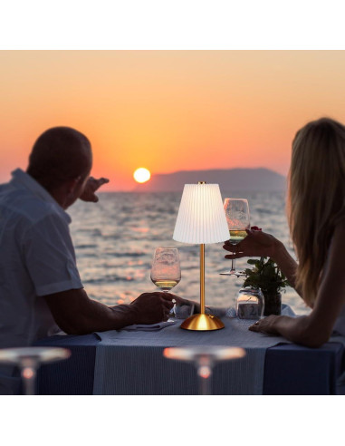 Lámpara de Mesa LED HPUFKOT Blanca con Pantalla de Tela