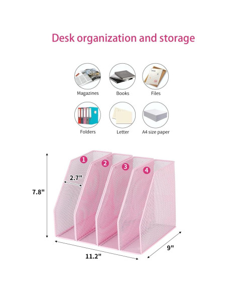 Organizador de Archivos AUPSEN Rosa - 4 Soportes para Escritorio
