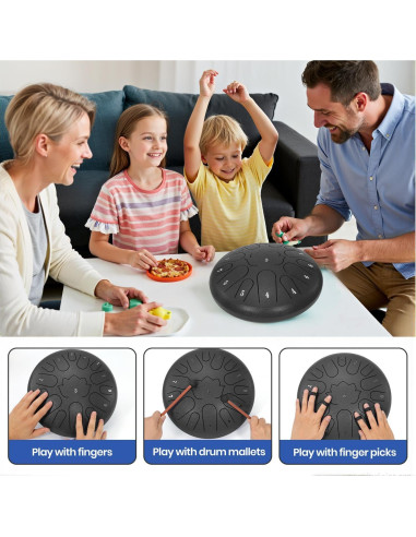 Tambor de Lengua de Acero Weipoken 12" 15 Notas Negro