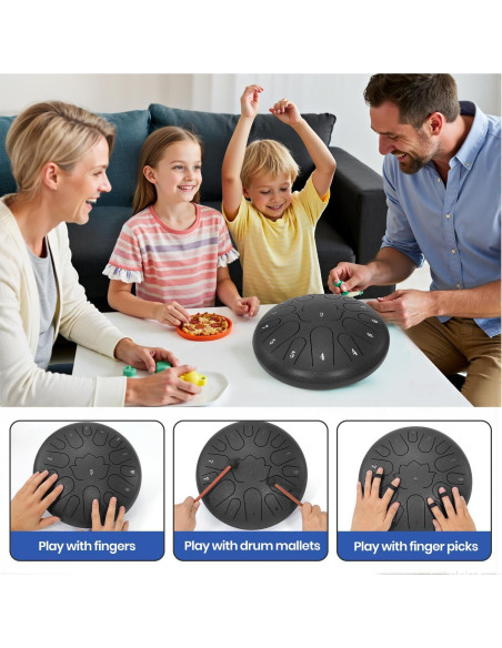 Tambor de Lengua de Acero Weipoken 12" 15 Notas Negro